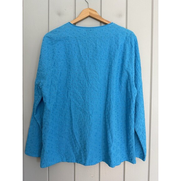 Focus Casual Life Top M Medium Blue Button Front Pockets Eyelet Lagenlook - Picture 4 of 5